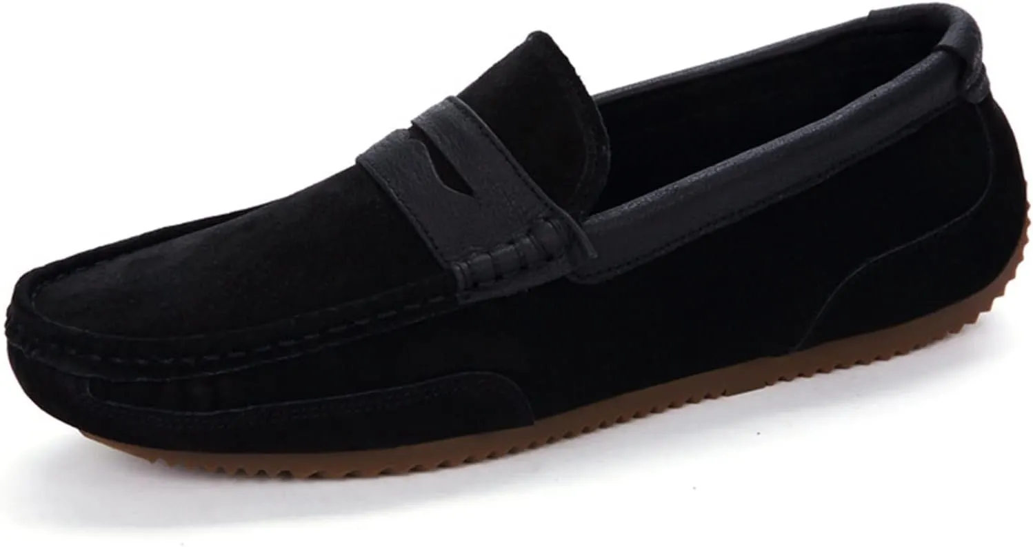 Smoking Loafer Driving Moccasins for Men Suede Vamp Genuine Leather Stitching Details Round Toe Penny Loafer Flexible Resistant Comfortable Casual for Any Attire