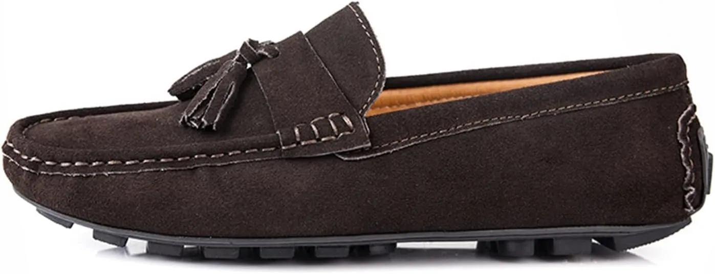 Smoking Loafer for Men PU Tassel Stitching Details Round Toe Suede Vamp Flexible Lightweight Flat Heel Resistant Driving Slip on for Any Attire