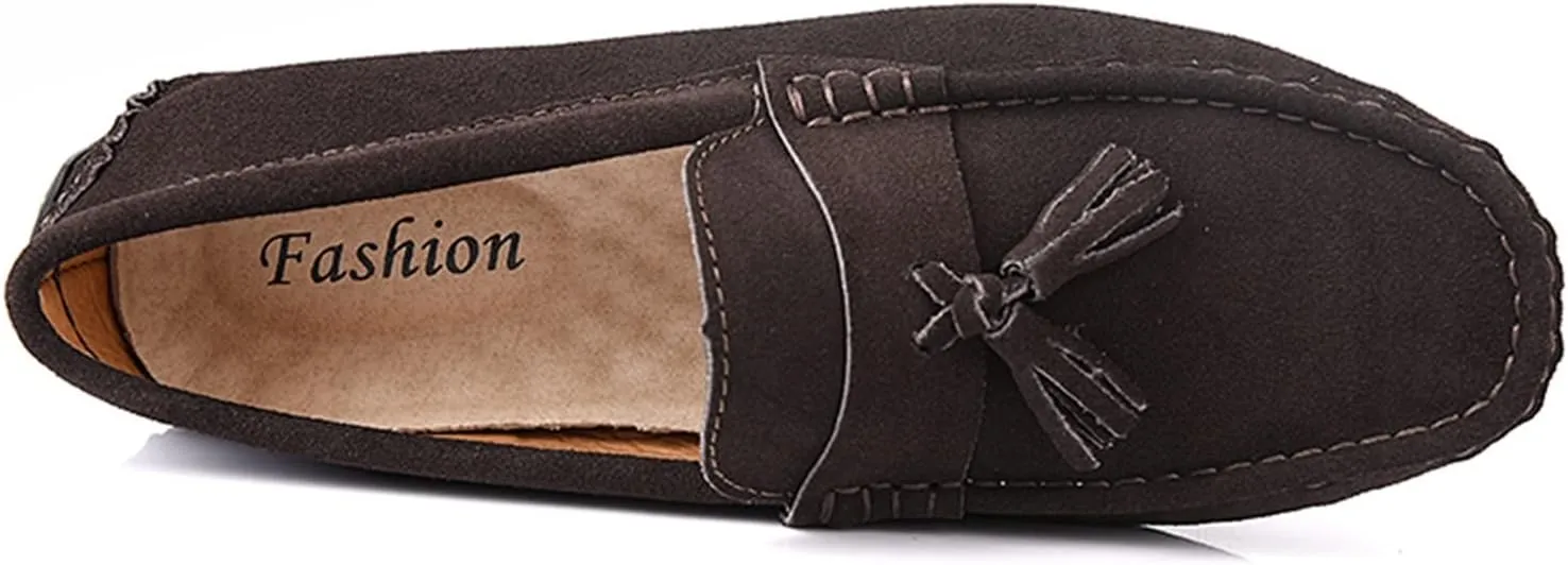 Smoking Loafer for Men PU Tassel Stitching Details Round Toe Suede Vamp Flexible Lightweight Flat Heel Resistant Driving Slip on for Any Attire