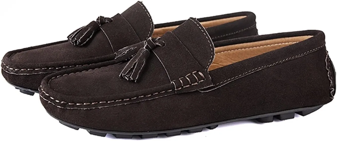 Smoking Loafer for Men PU Tassel Stitching Details Round Toe Suede Vamp Flexible Lightweight Flat Heel Resistant Driving Slip on for Any Attire