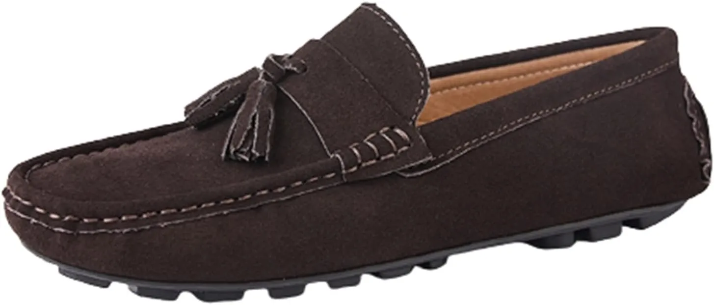 Smoking Loafer for Men PU Tassel Stitching Details Round Toe Suede Vamp Flexible Lightweight Flat Heel Resistant Driving Slip on for Any Attire