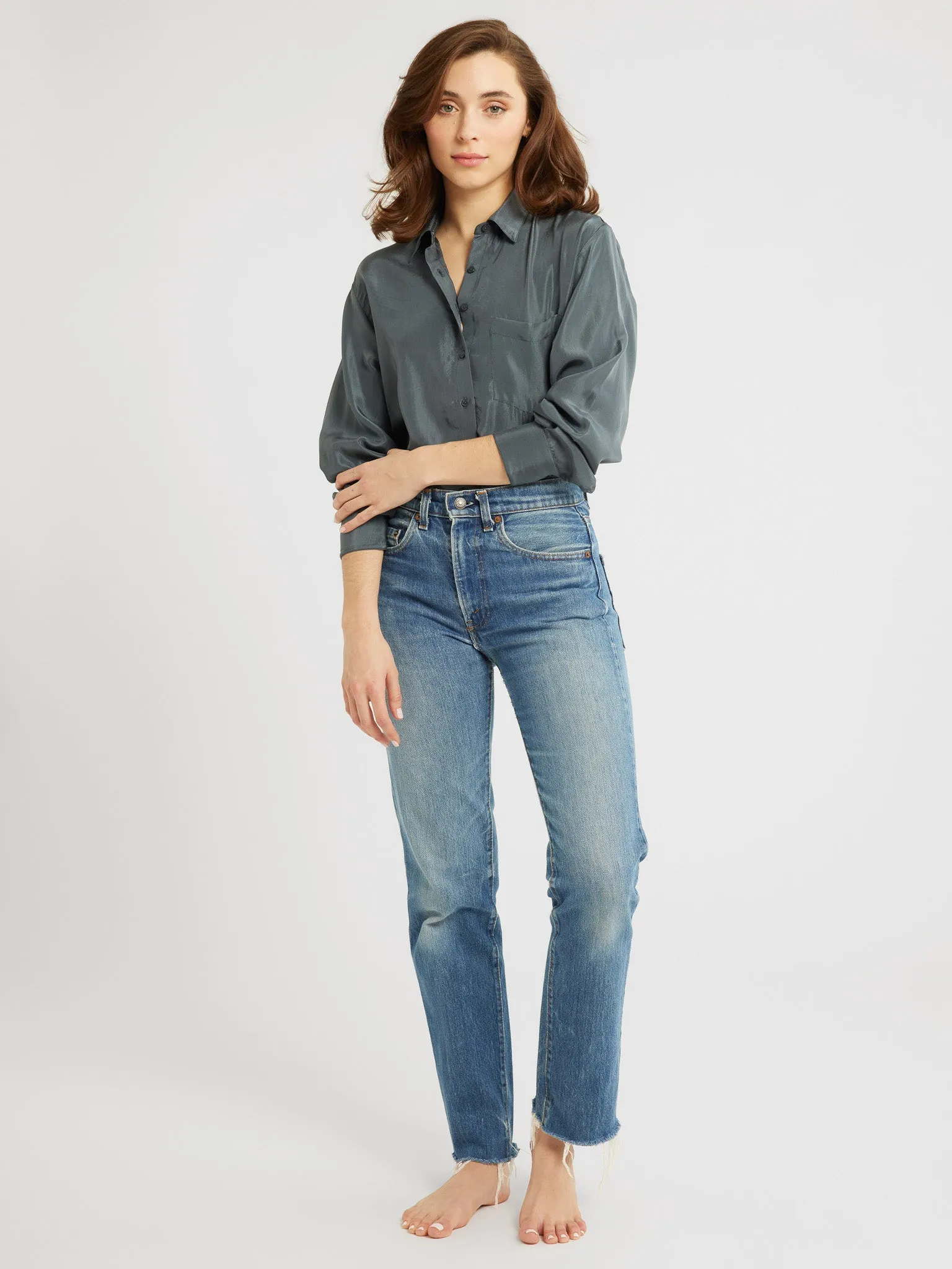 Sofia Top in Navy Washed Silk