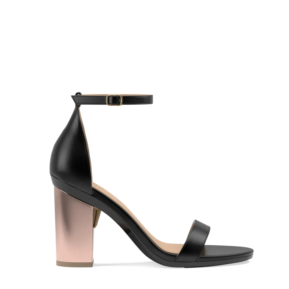 Rose Gold Metallic Pashionista Block Heel Kit in Coal Leather - Stylish and Chic