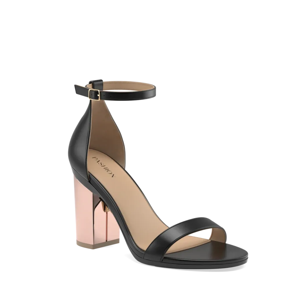 Rose Gold Metallic Pashionista Block Heel Kit in Coal Leather - Stylish and Chic