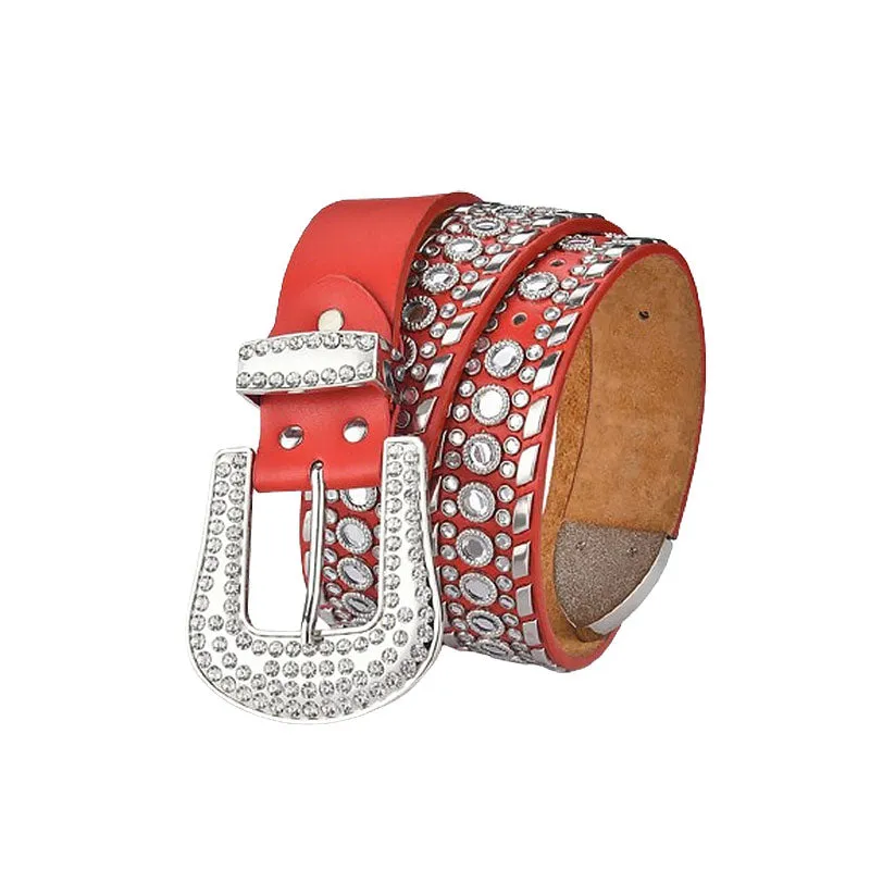 Western Cowboy Orange Strap With Crystal Studded Rhinestone Belt