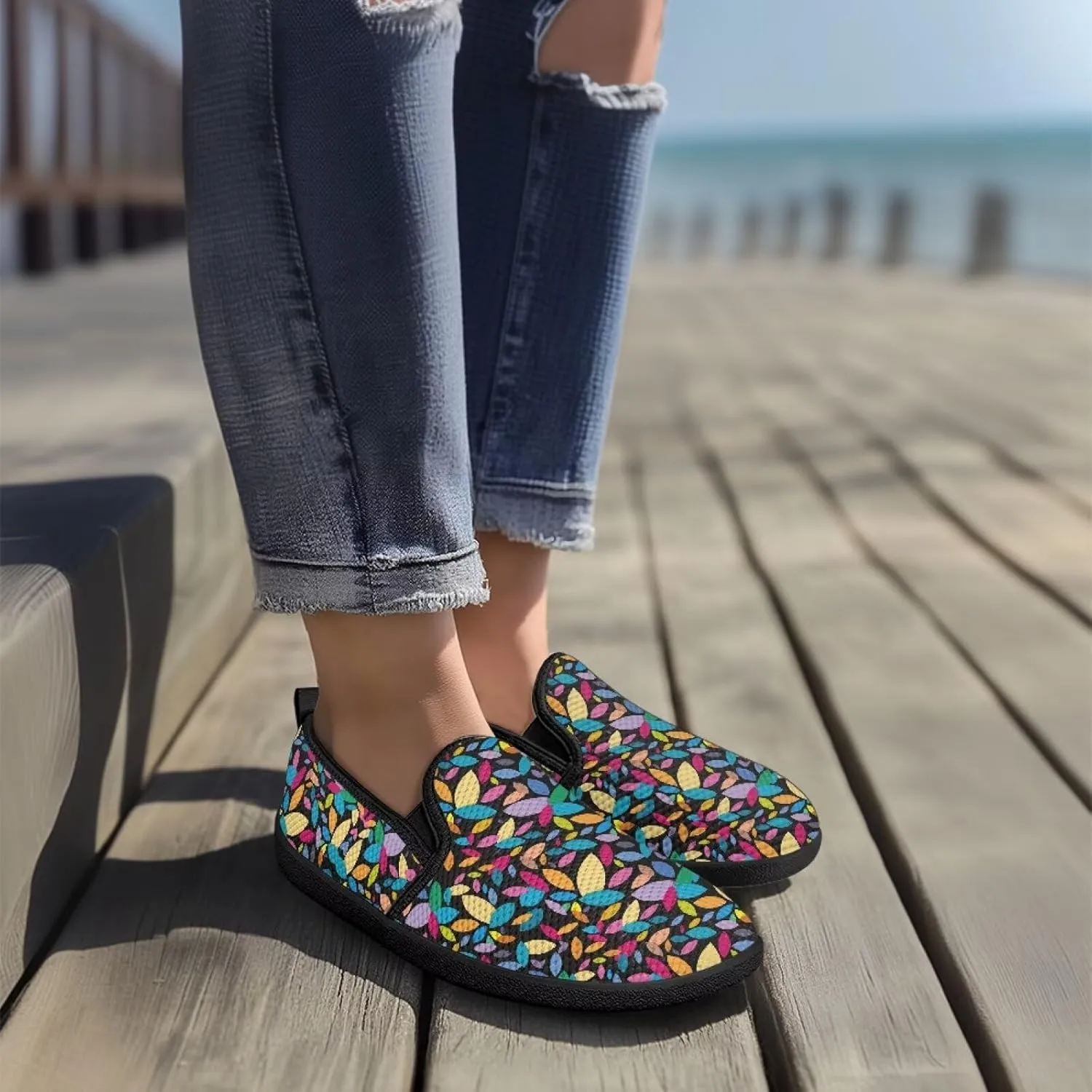 Women Comfortable Fashionable Shoes Breathable Slip On Mesh Shoes Casual Lightweight Tennis Sneakers for Jumping US 6-11 Black Sole