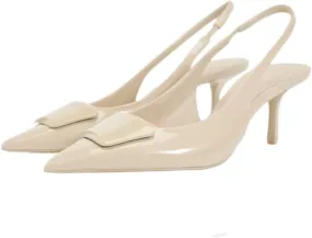 Women Pumps Shoes, White Heels for Women Slingbacks, Pointed Toe with Bow, Slip on Backless Stiletto Pumps Wedding Dress Shoes White 8