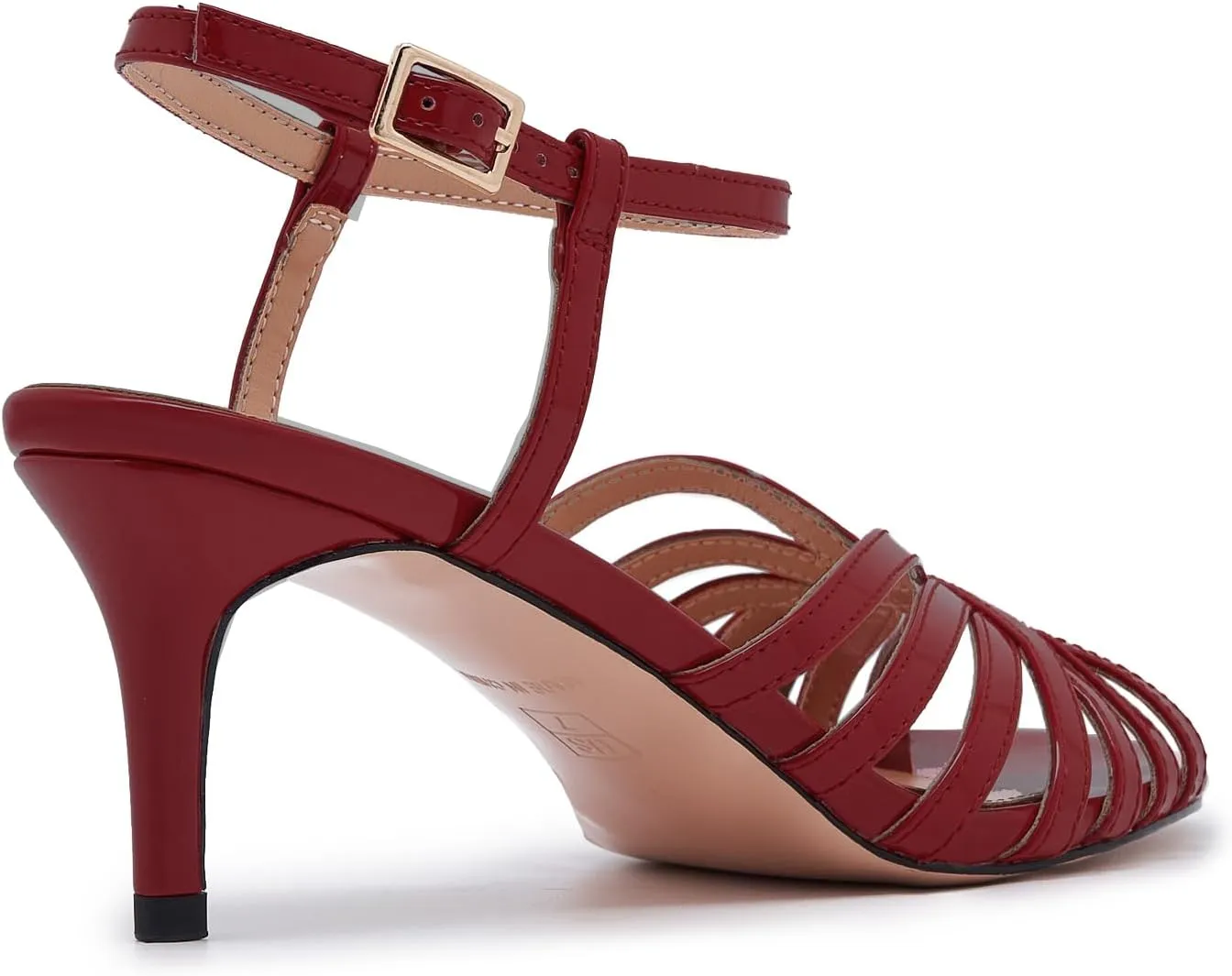 Women's Black and Gold Heels  Strappy Patent Leather Open Toe Sandals with Ankle Strap  Elegant High Heels for Party, Wedding, or Evening