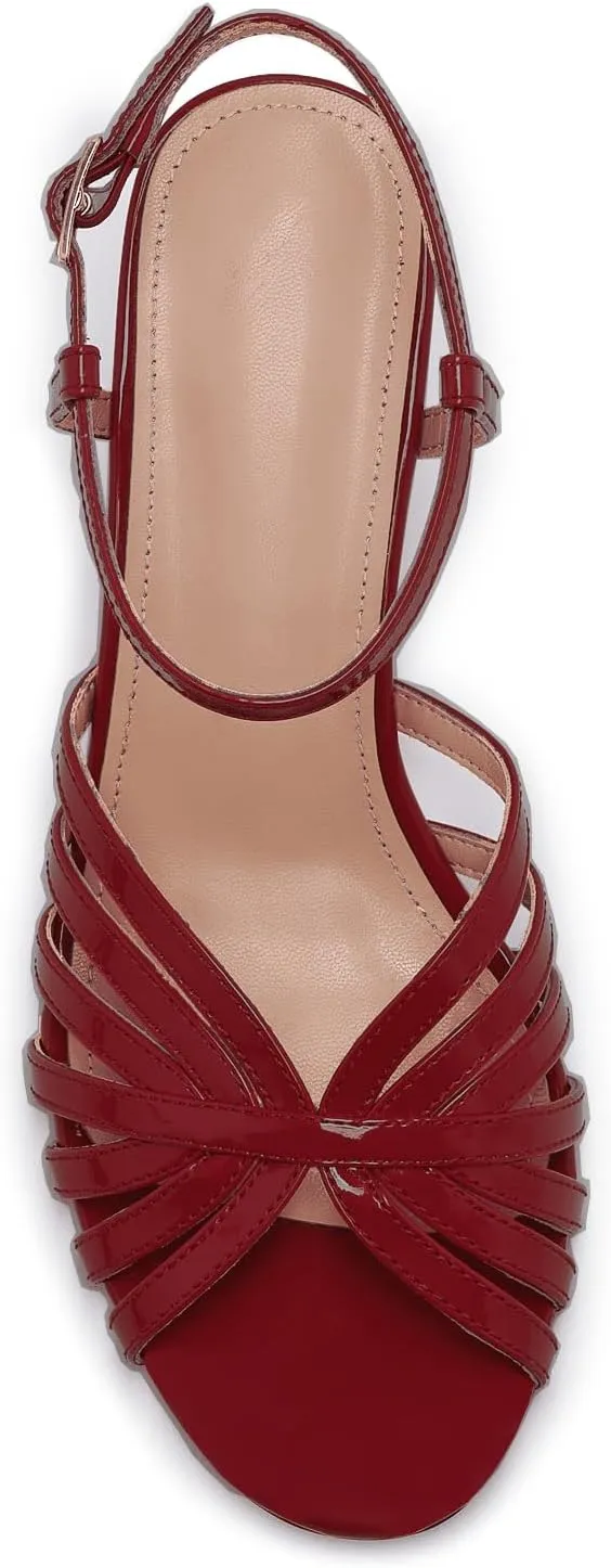 Women's Black and Gold Heels  Strappy Patent Leather Open Toe Sandals with Ankle Strap  Elegant High Heels for Party, Wedding, or Evening