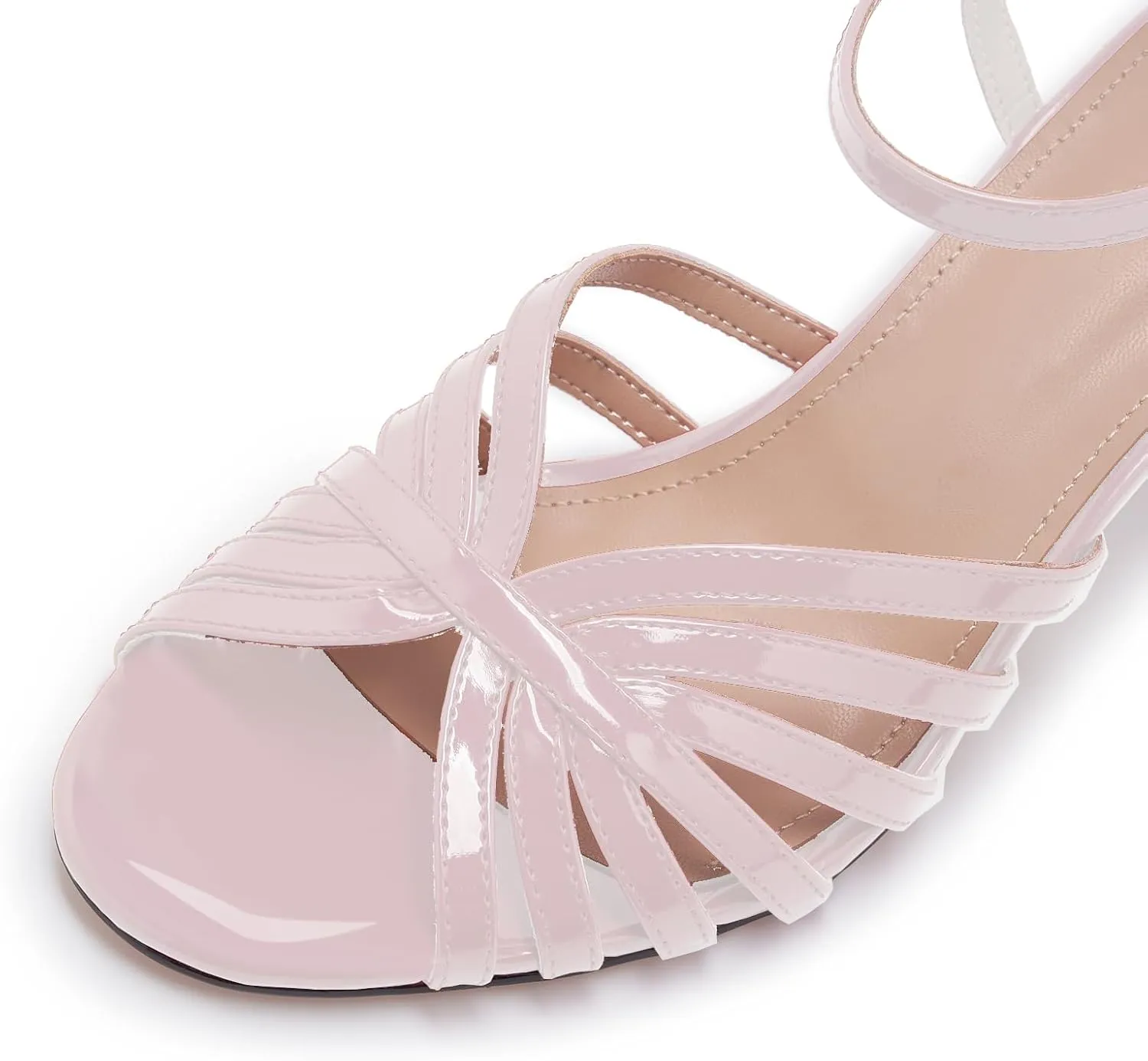 Women's Black and Gold Heels  Strappy Patent Leather Open Toe Sandals with Ankle Strap  Elegant High Heels for Party, Wedding, or Evening