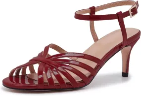 Women's Black and Gold Heels  Strappy Patent Leather Open Toe Sandals with Ankle Strap  Elegant High Heels for Party, Wedding, or Evening