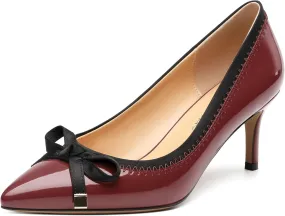 Womens Bow Mid Stiletto Pumps Sexy Patent Pointed Toe Evening Wedding Stiletto Mid Heel Pumps Dress Shoes 2.5 Inch