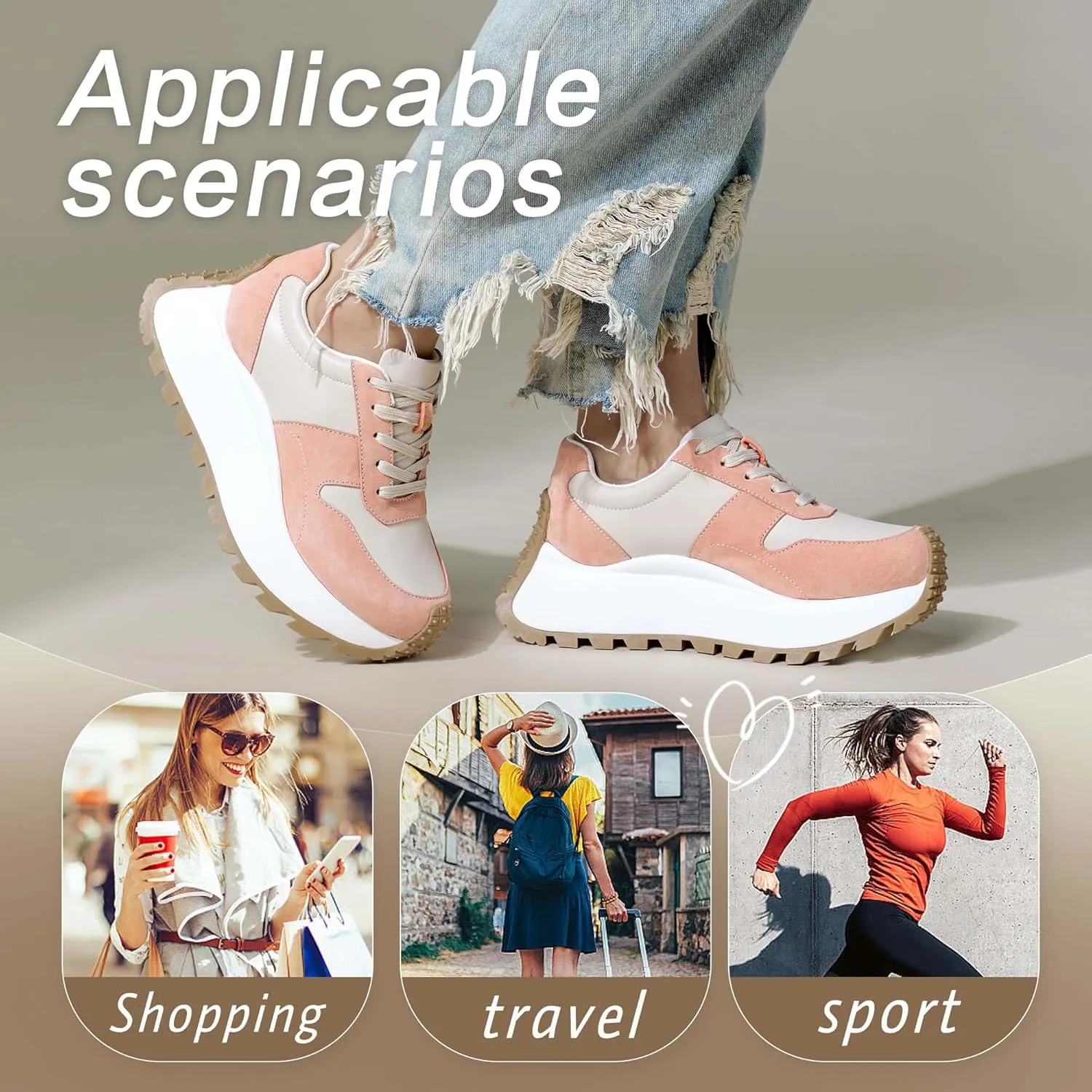 Women's Fashion Sneakers Platform Casual Height Increasing Walking Shoes Retro Running Shoes Outdoor Non-Slip Sports Casual Shoes Women's Chunky Sneakers