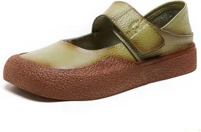Women's Genuine Leather Flat Bottomed Soft Bottomed Mary Jane Shoes Fashionable and Comfortable Round Toe Low Heel Lightweight Walking Shoes