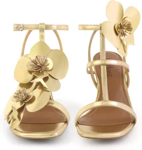 Women's Heel Sandals Flower Ankle Strap Square Open Toe Strappy Orchid Heels Dressy Sexy Wedding Shoes