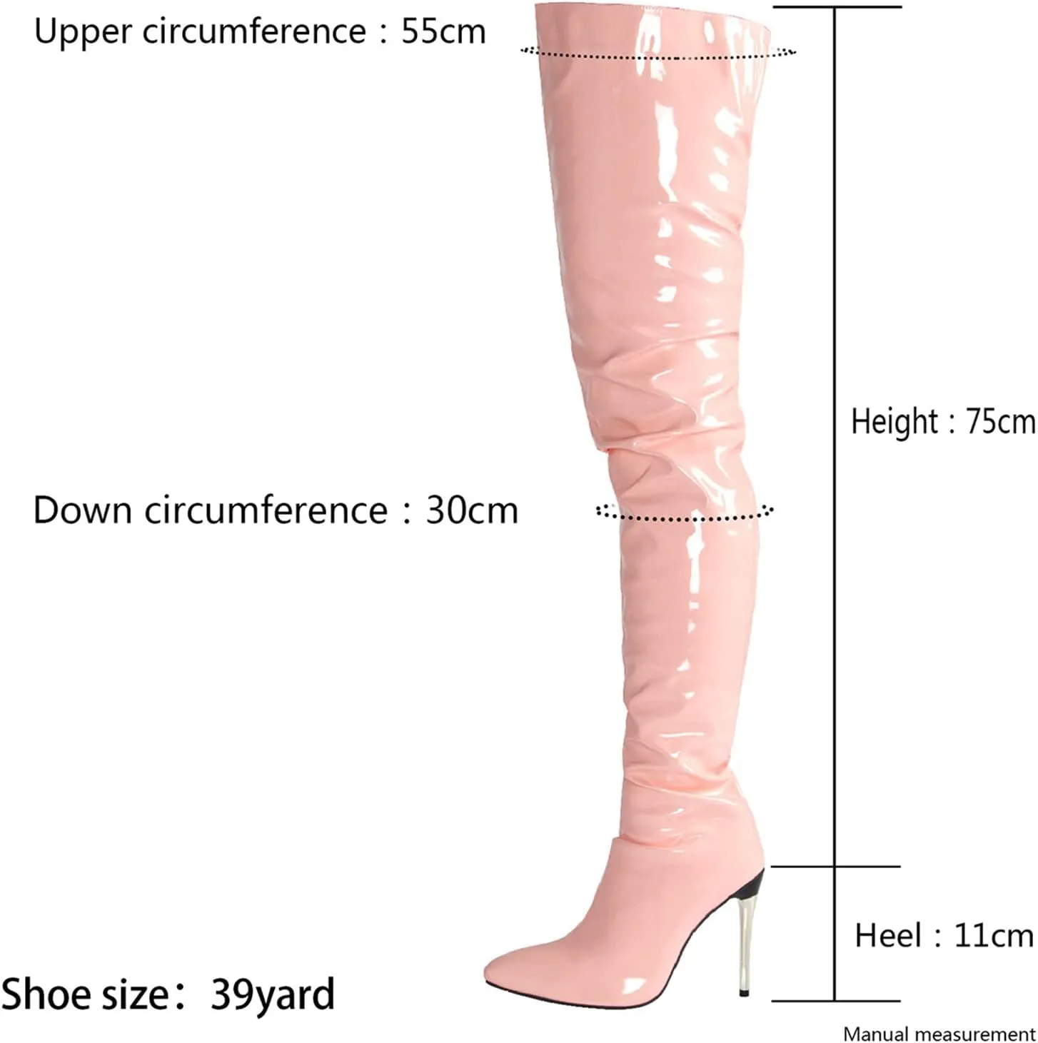 Womens Patent Leather Over The Knee Boots Sexy 4.3 Inch Stiletto High Heel Stretch Side Zipper Thigh Long Boots Pointed Toe Over The Knee Booties
