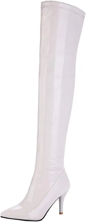 Womens Patent Leather Thigh High Stiletto Over The Knee Pointed Toe Boots