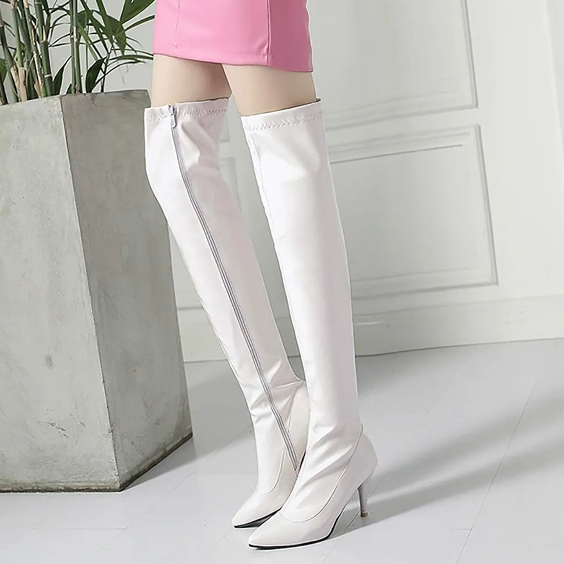 Womens Patent Leather Thigh High Stiletto Over The Knee Pointed Toe Boots