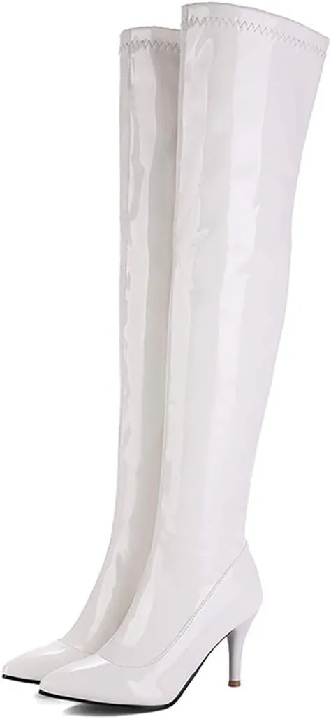 Womens Patent Leather Thigh High Stiletto Over The Knee Pointed Toe Boots