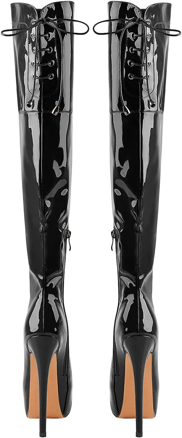Yolkomo Women's Over The Knee Pull On Buckle Stiletto Heeled Lace Up Boots