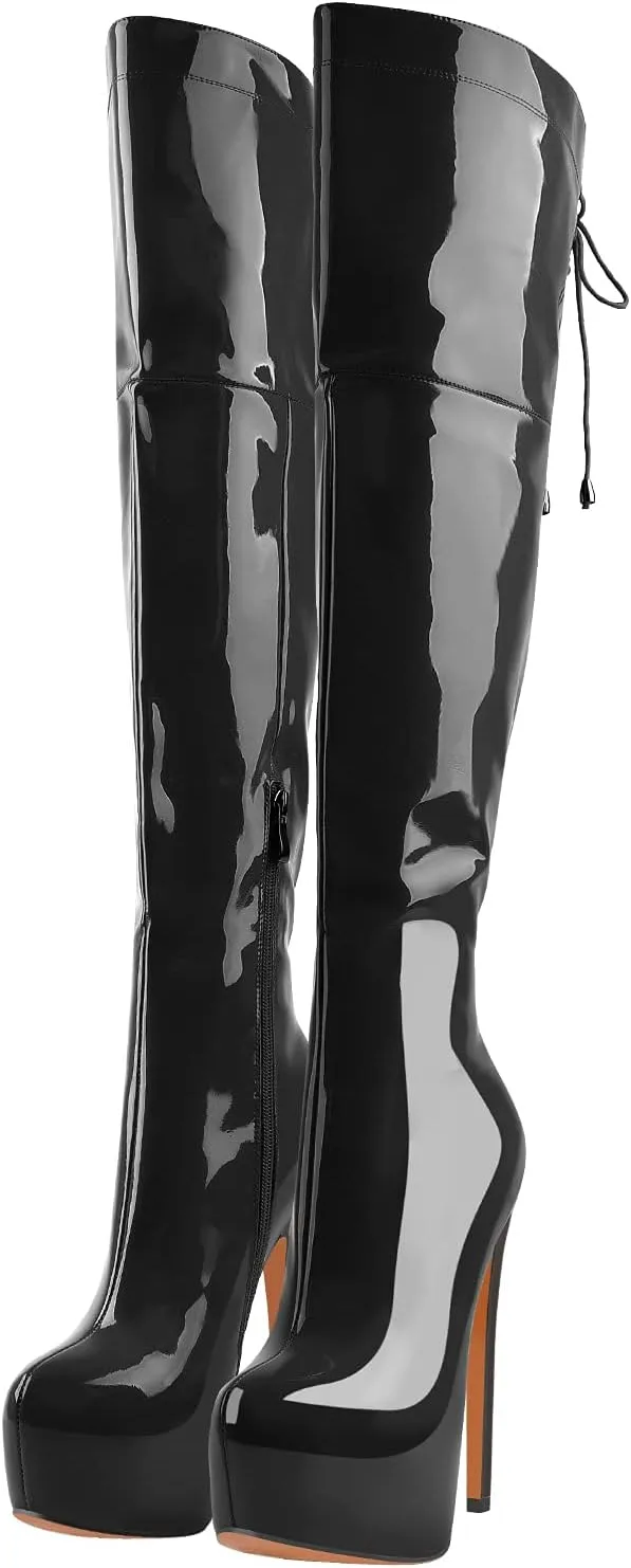 Yolkomo Women's Over The Knee Pull On Buckle Stiletto Heeled Lace Up Boots